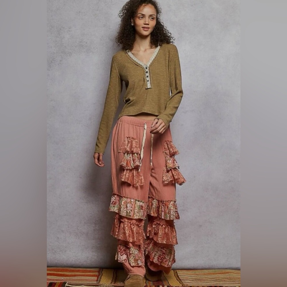 POL Palazzo Ruffle Wide Leg Pants
